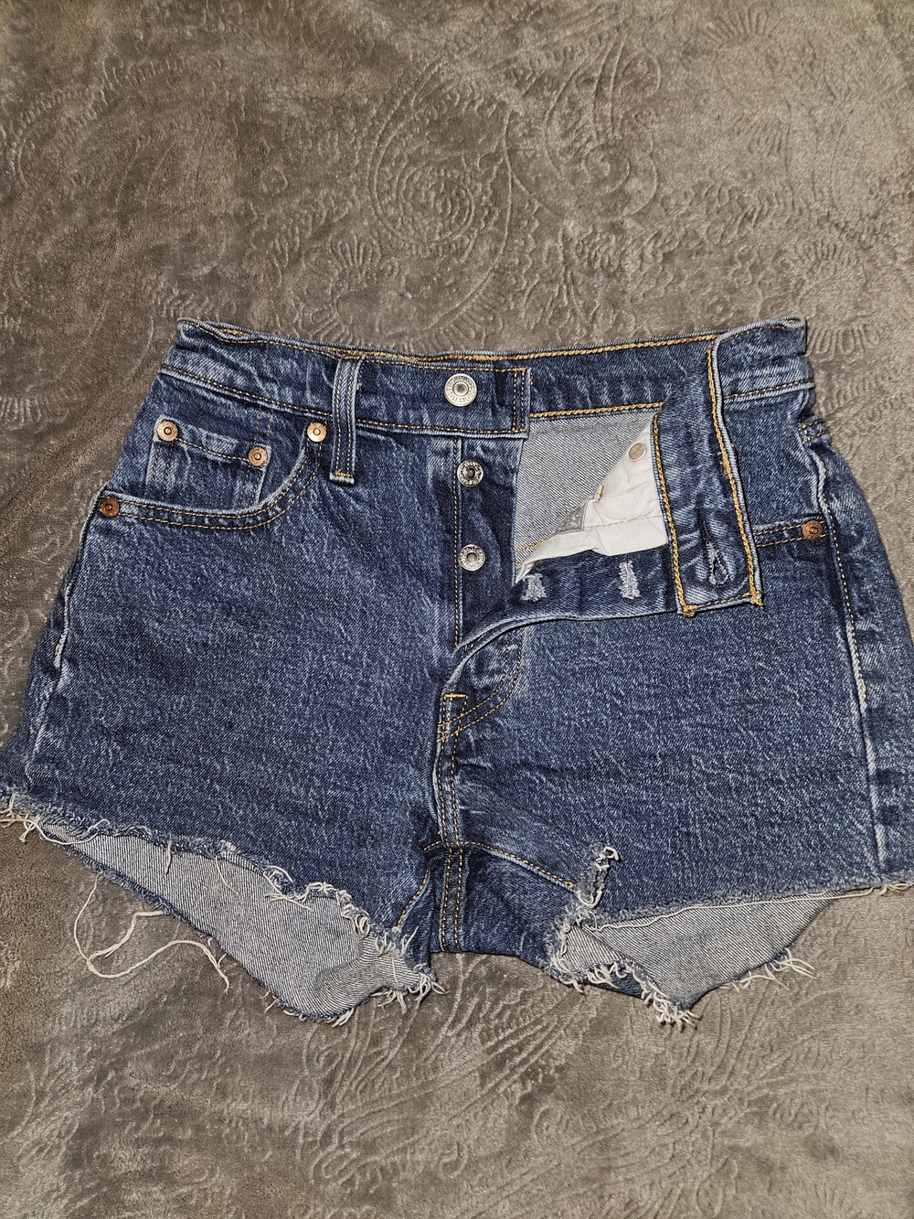 Levi's Dark Blue High-Rise Cutoff Denim Shorts